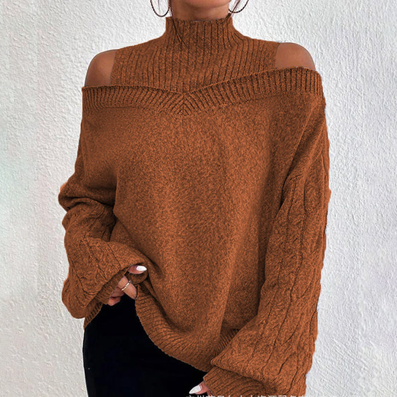 Women's Cold Shoulder Sweater - High Neck Cut Out Pullover Long Sleeve Top