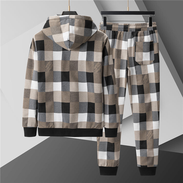 Luxury Checkered Tracksuit – Brown Plaid Hoodie & Jogger Set