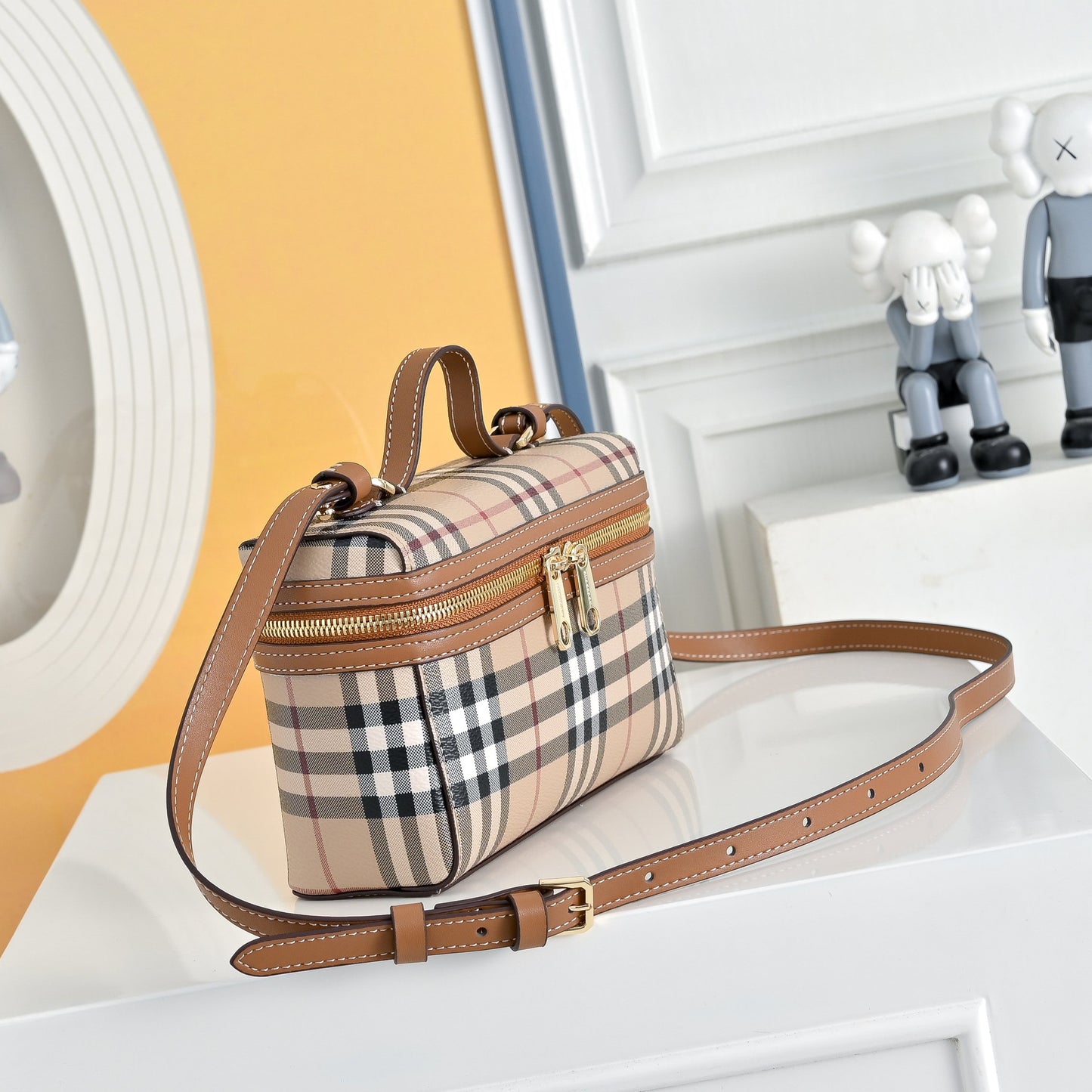 Beige Check Vanity Bag