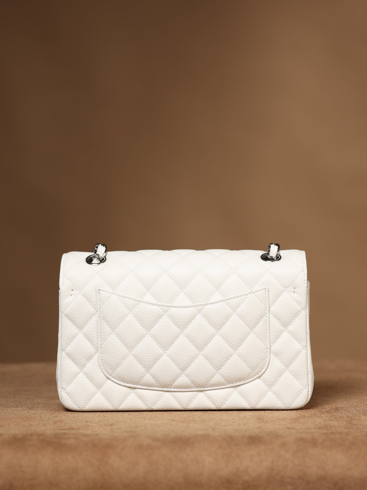 back Caviar Quilted Medium Double Flap Bag – White