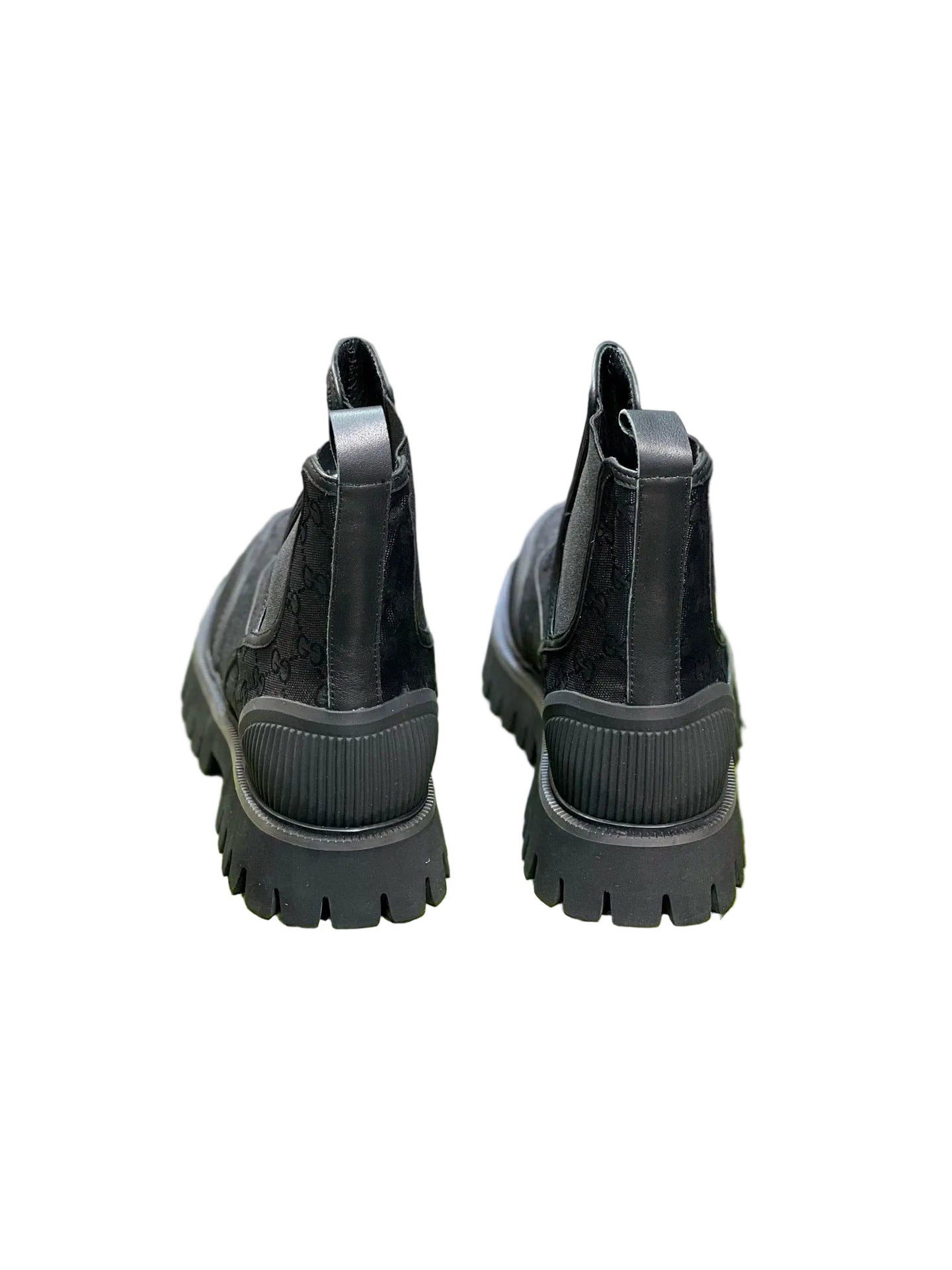 Triple-Black Jacquard Canvas Ankle Boots with Tonal Pattern back