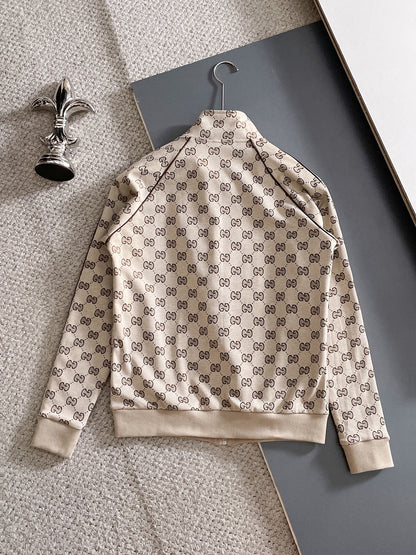 2-Piece Luxury Monogram Tracksuit – Zip Hoodie & Stripe Jogger Set - TruVybe Essentials