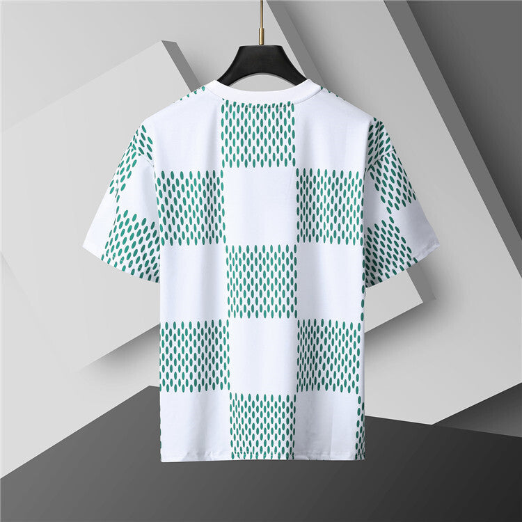 back shirt Jacquard Short-Sleeve Crewneck T-Shirt & Lined Shorts Set – Green & White