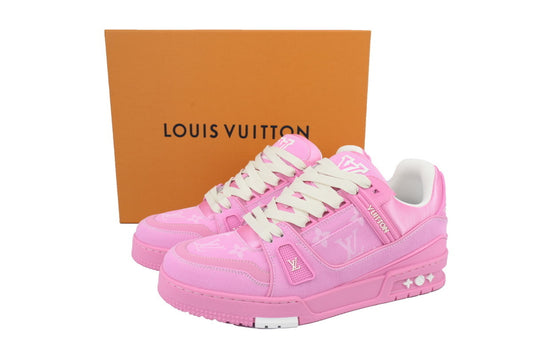 Pink Monogram-Style Trainers – Luxury Textured Low-Top Sneakers