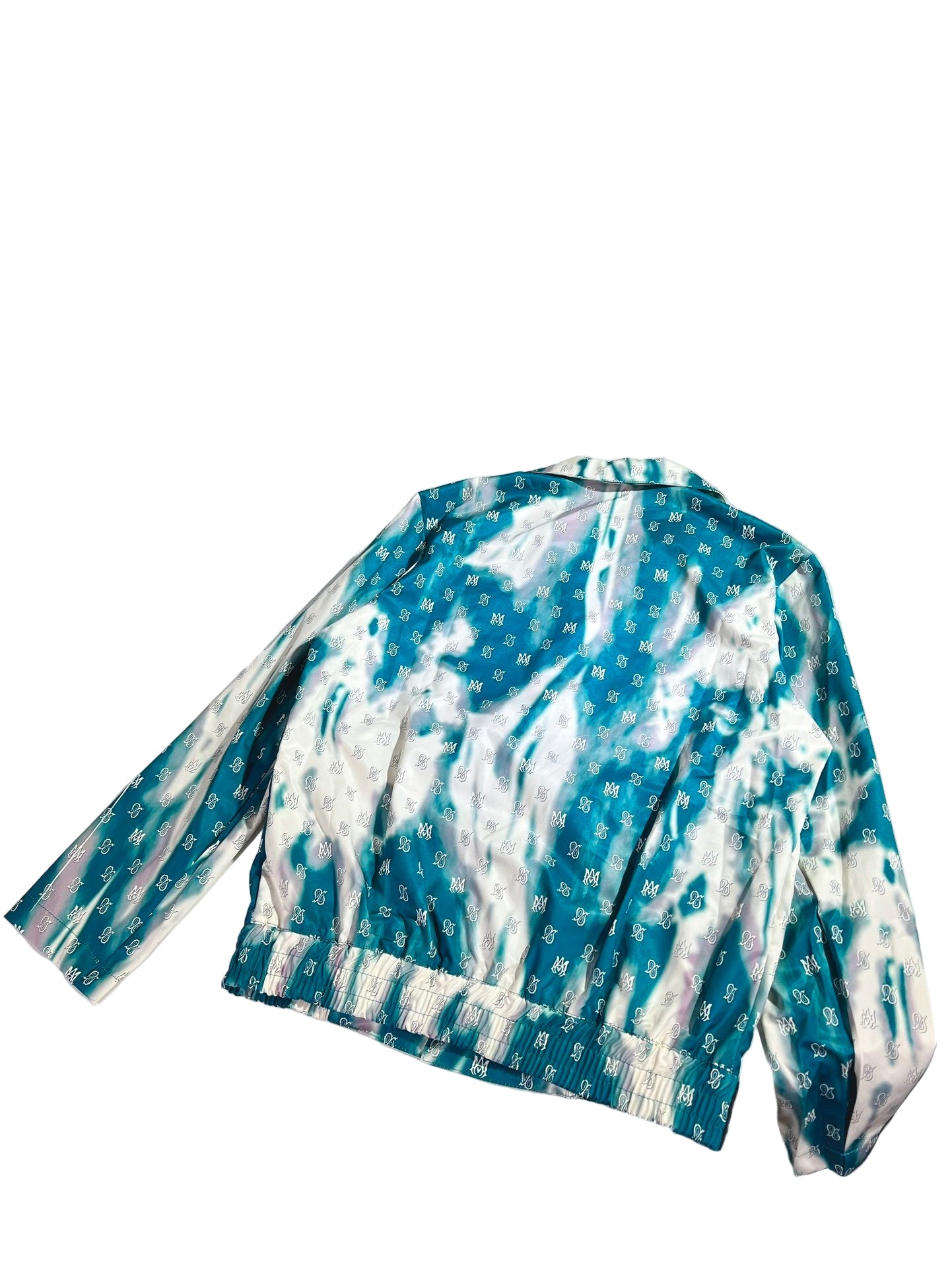 Blue & White Tie-Dye Silk Camp Shirt – Watercolor Resort Top back