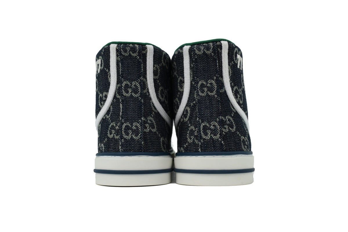 Denim Monogram High-Top Sneakers – Black/Ivory Retro Court Style back