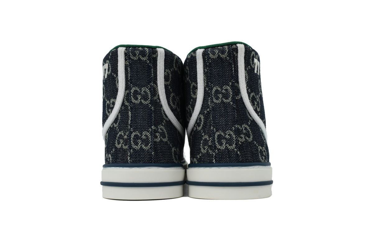 Denim Monogram High-Top Sneakers – Black/Ivory Retro Court Style - TruVybe Essentials