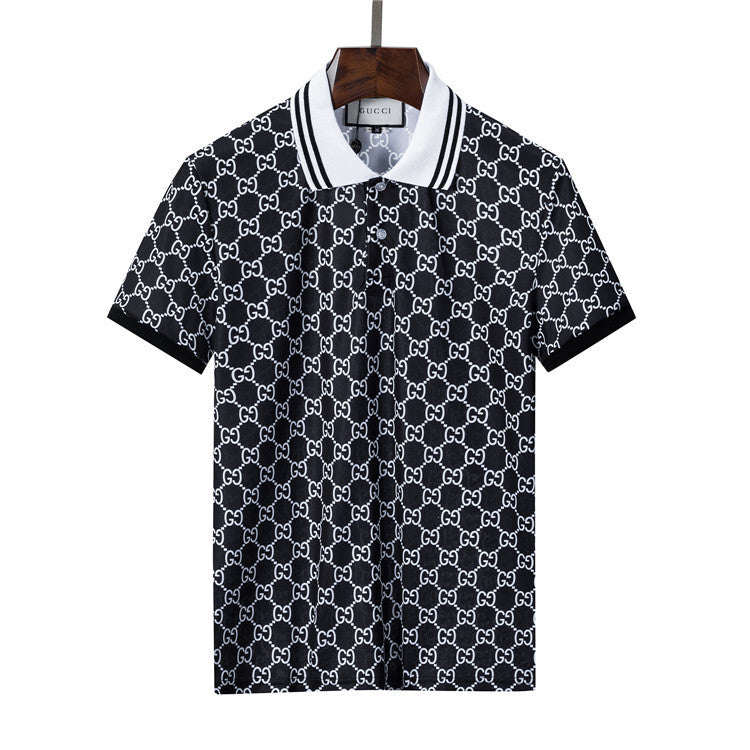 black Cotton Knit Jacquard Polo Shirt