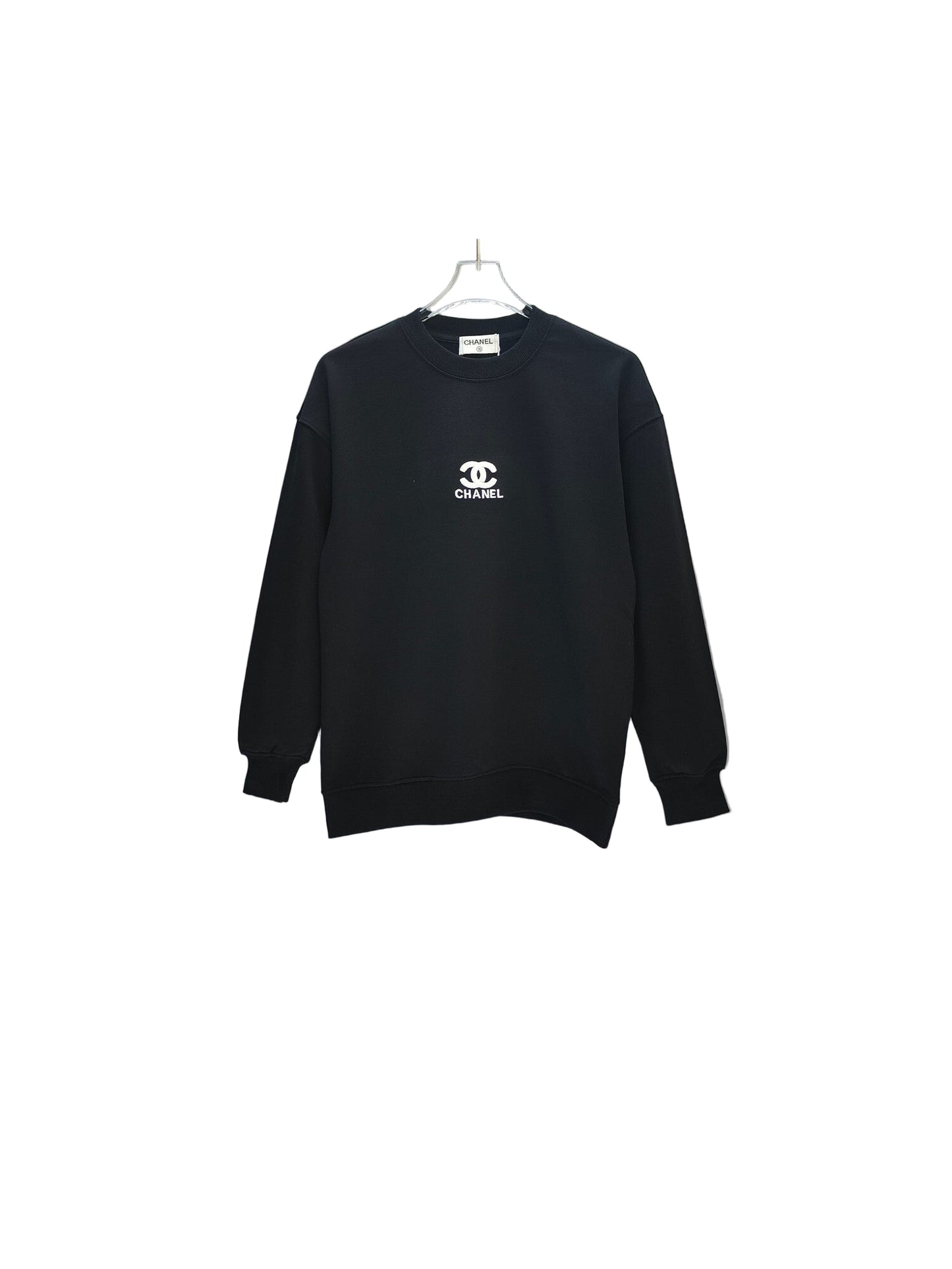 White and Black Crewneck Sweatshirt with White Graphic Design