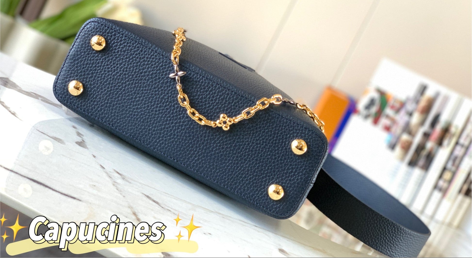 bottom Capucines BB  Blue With Chain Limited Edition 2024  – Chain Detail Royal Blue