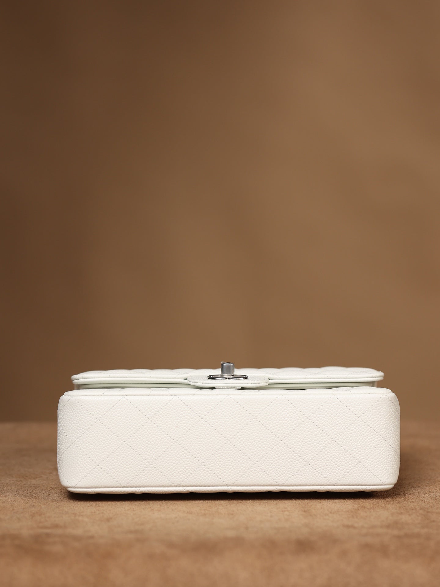 bottom Caviar Quilted Medium Double Flap Bag – White