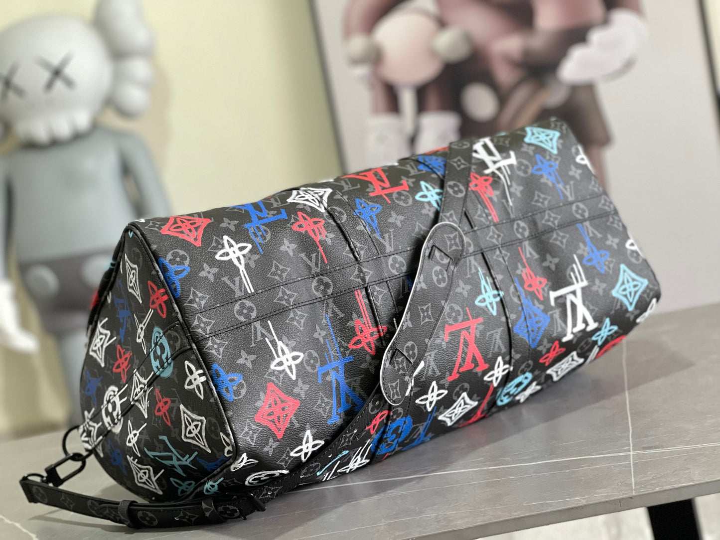 bottom  Keepall 50B  - Graffitti Art Style Monogram Travel Bag – Adjustable Shoulder Strap
