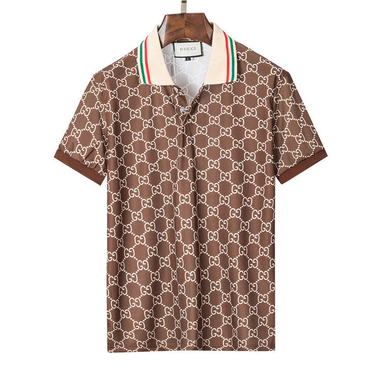 brown Cotton Knit Jacquard Polo Shirt