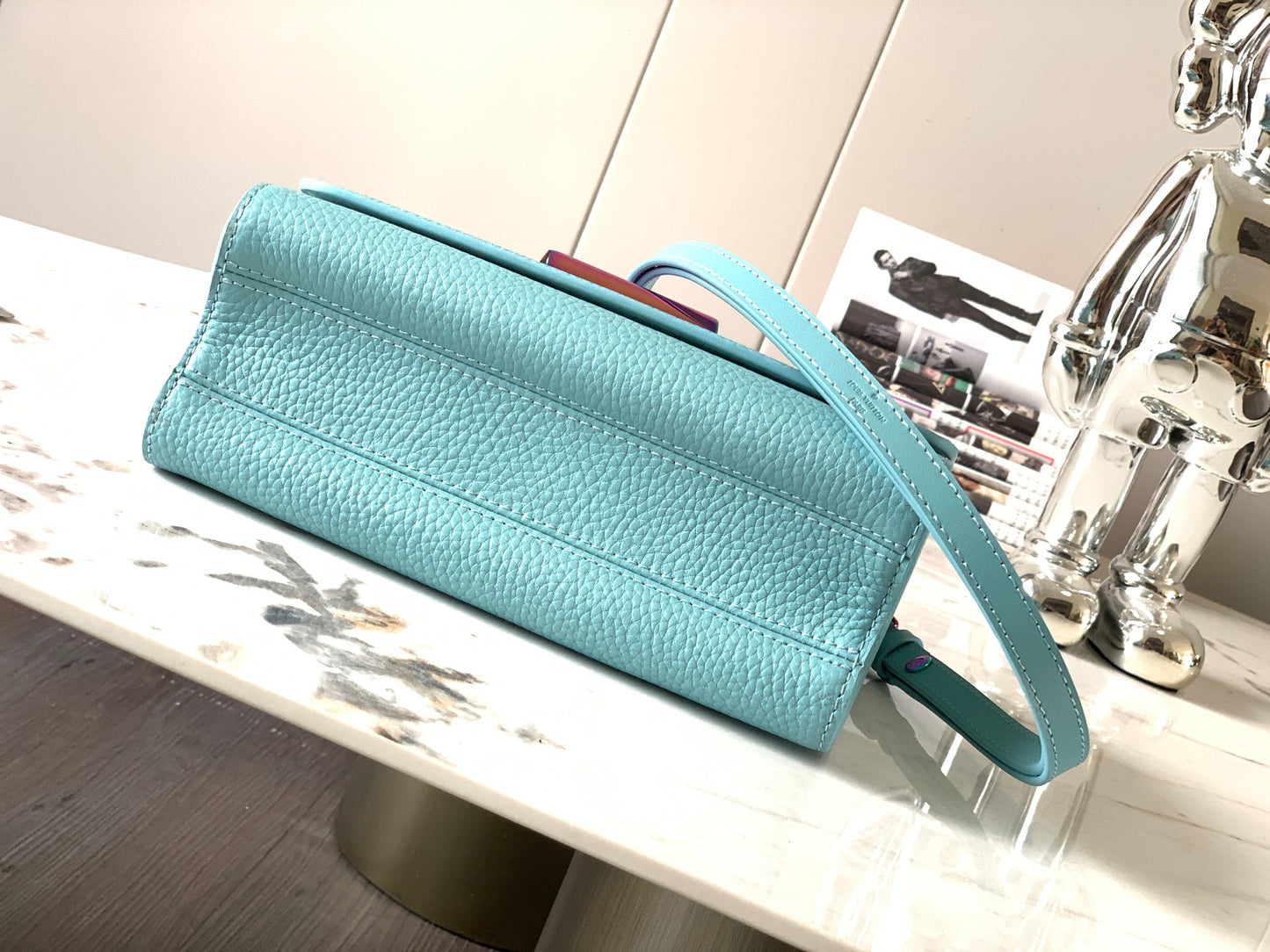 btm Summer Splash Twist MM bag  iridescent blue grained calfskin leather
