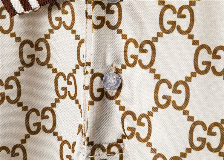 button Cotton Knit Jacquard Polo Shirt