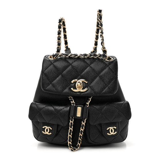 Chanel Small Duma Backpack – Black Shiny Caviar Quilted Drawstring with Gold CC