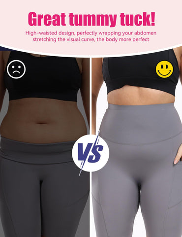 Cropped High-Waisted Yoga Pants with Diagonal Pockets