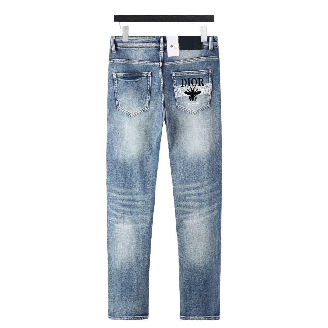 Blue Distressed Slim-Fit Jeans – Faded Wash Tapered Denim back