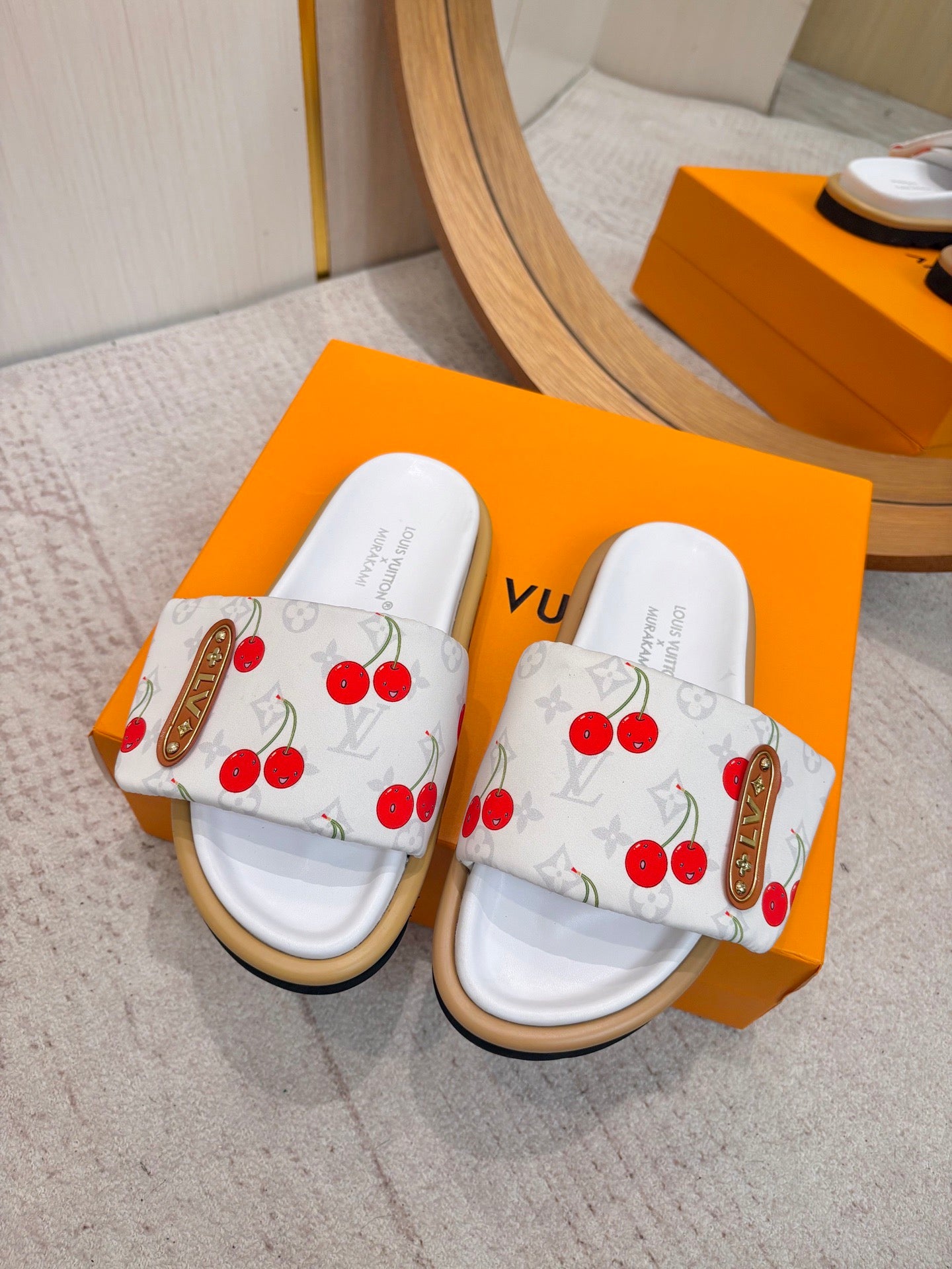 Cherry Print Comfort Slides for Women – Lightweight Casual Sandals Available in 4 Styles