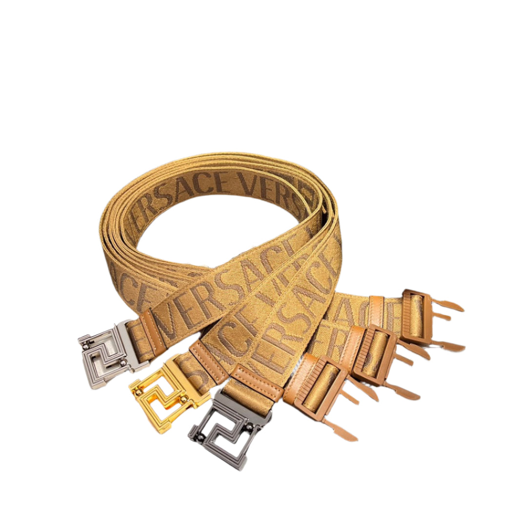 Versace Brown Canvas Belt With Logo Print In Nero - TruVybe Essentials