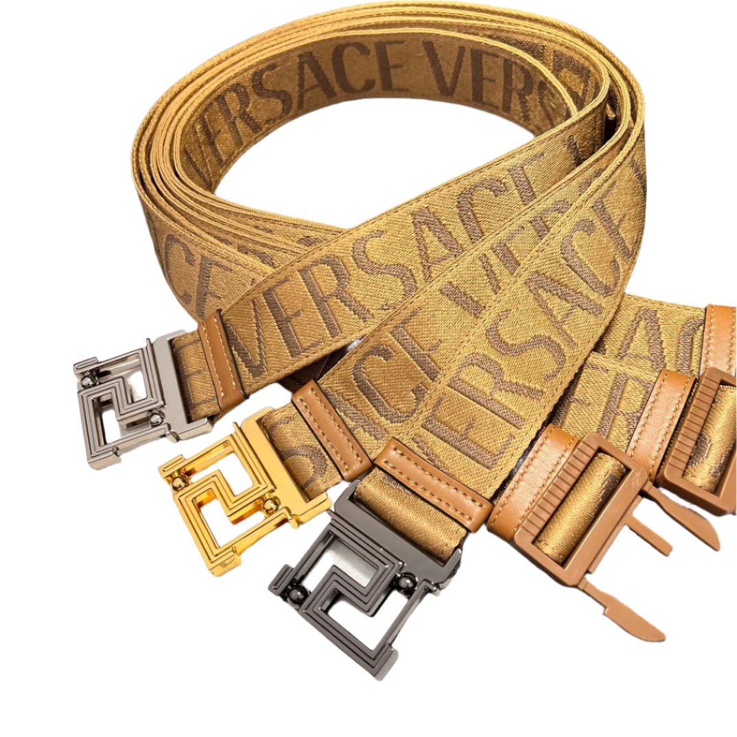 Versace Brown Canvas Belt With Logo Print In Nero - TruVybe Essentials