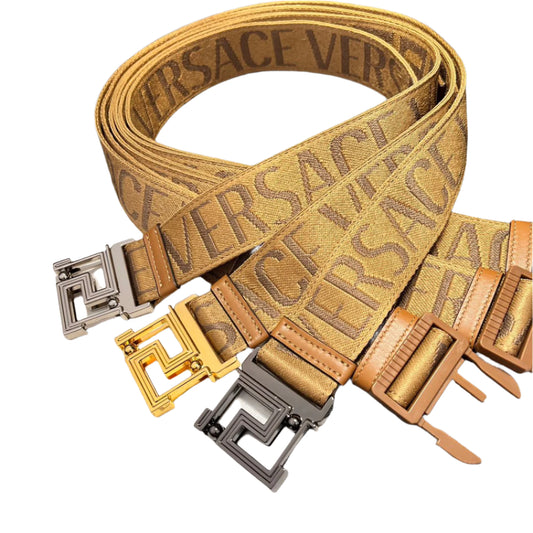 Versace Brown Canvas Belt With Logo Print In Nero - TruVybe Essentials