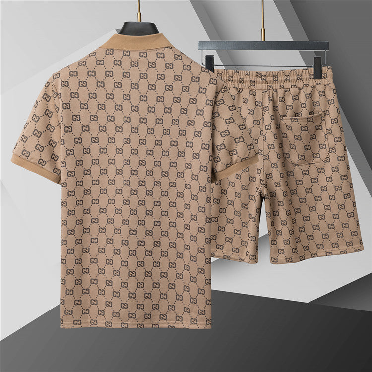 Luxury Monogram-Inspired Polo & Shorts Set – Beige - Black - White