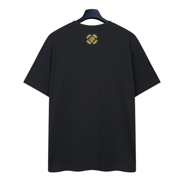 Embellished Damier Piqué T-Shirt – Black Luxury Organic Cotton Tee with Golden Embroidery