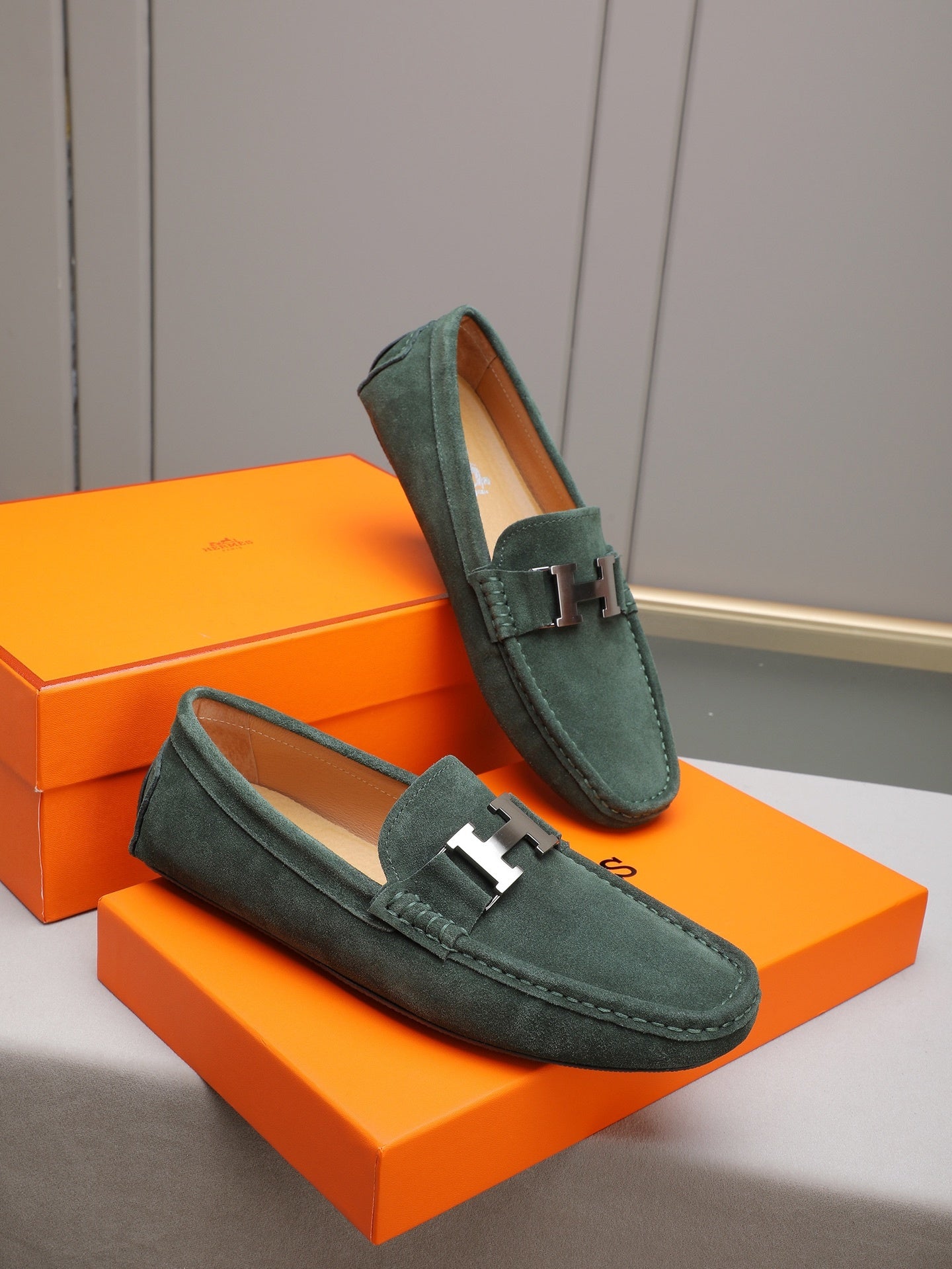 Suede Metal Accent Driving Loafers