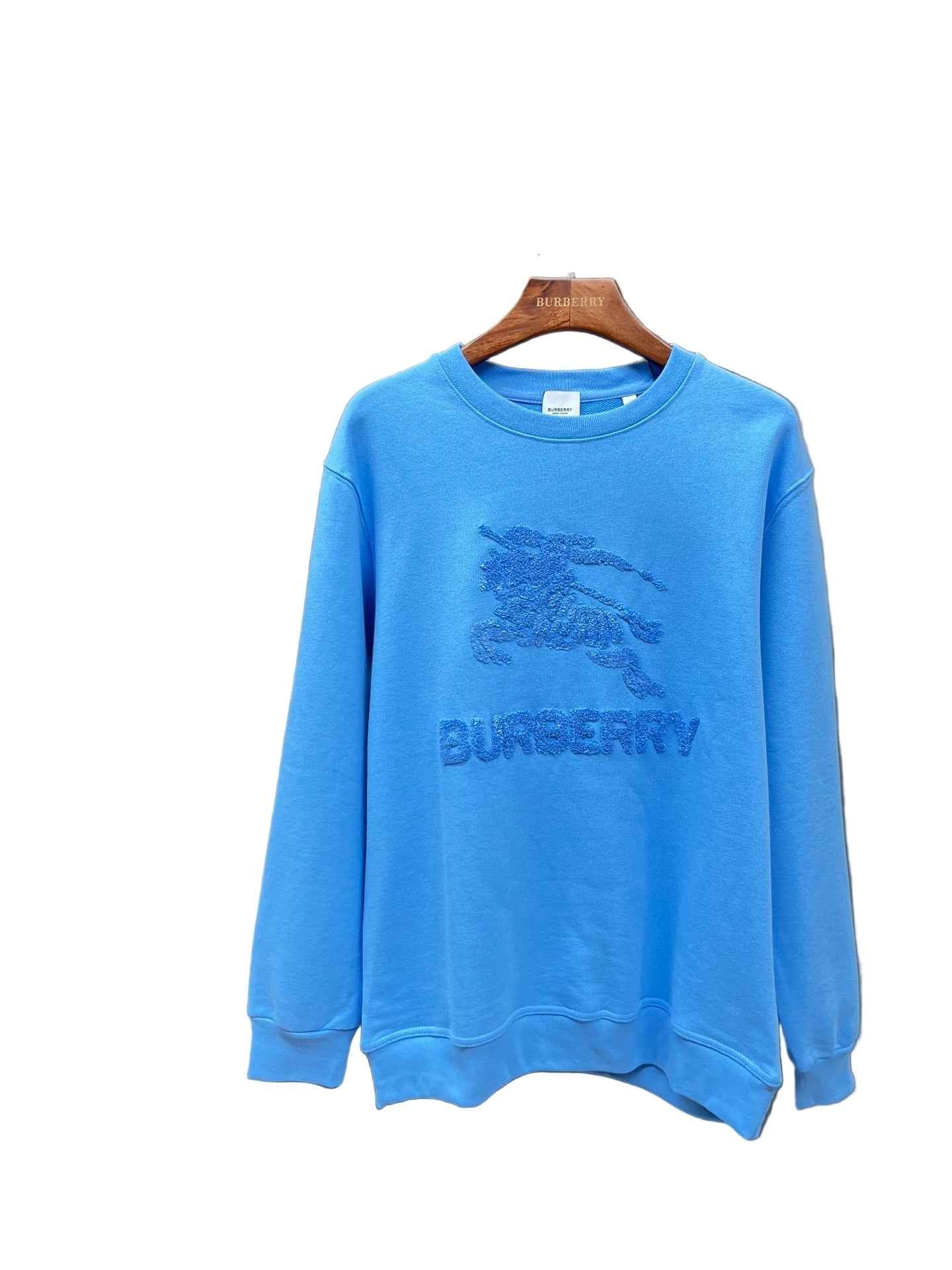 Luxury Cotton Sweatshirt – Bright Cerulean Blue Embossed Design - TruVybe Essentials