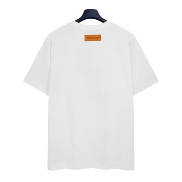 Luxury Embroidered T-Shirt – White Cotton Designer Tee with LV Blossom Motif & Hand-Embroidered Floral Ribbons