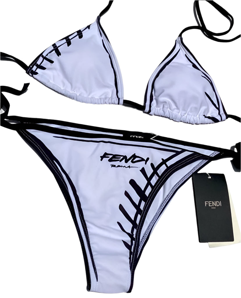 Fendi Women's Black and White Bikini Swimsuit – Bold Luxury Beachwear