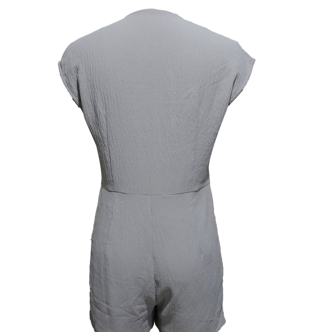 Women’s Short Button Front Jumpsuit – V-Neck Patchwork Romper