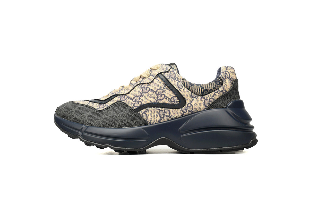 Beige & Blue Monogram Chunky Sneakers – Premium Retro Runner