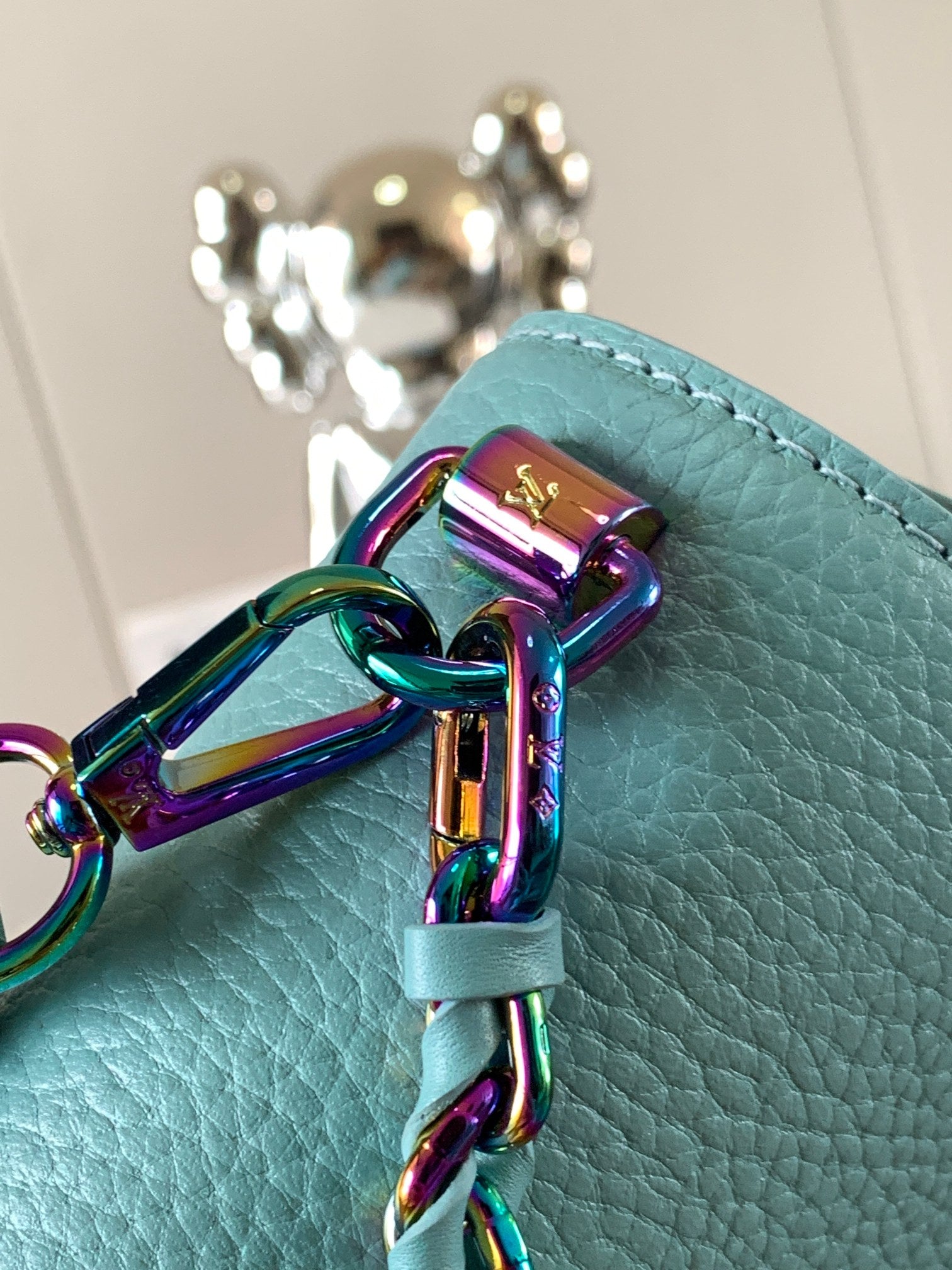 chain Summer Splash Twist MM bag  iridescent blue grained calfskin leather