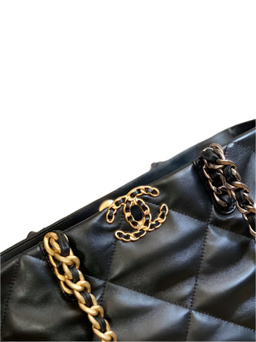 Chanel 19 Shopping Bag Shiny Lambskin AS3660 Gold-Tone Silver-Tone & Ruthenium-F - TruVybe Essentials