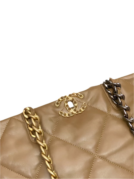 Chanel 19 Shopping Bag Shiny Lambskin AS3660 Gold-Tone Silver-Tone & Ruthenium-F - TruVybe Essentials