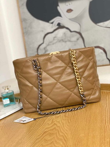Chanel 19 Shopping Bag Shiny Lambskin AS3660 Gold-Tone Silver-Tone & Ruthenium-F - TruVybe Essentials