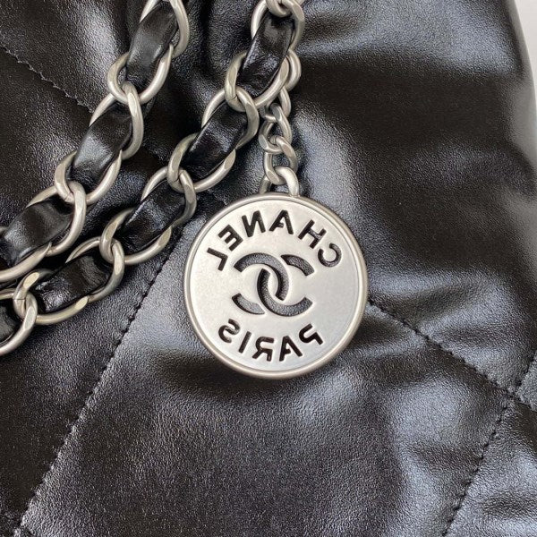 Chanel 22 Small Handbag Shiny Calfskin AS3260 Black with Silver Logo - TruVybe Essentials