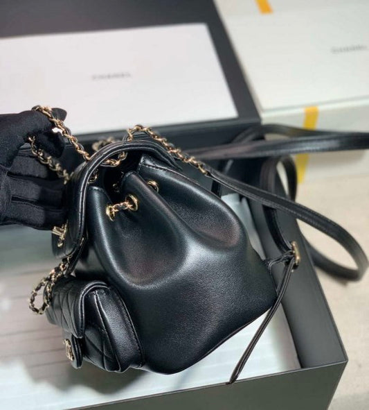 Chanel Backpack Duma Black Lambskin CC AS2908 Gold - TruVybe Essentials