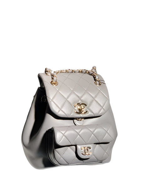 Chanel Backpack Duma Gray Lambskin CC AS2908 Gold - TruVybe Essentials