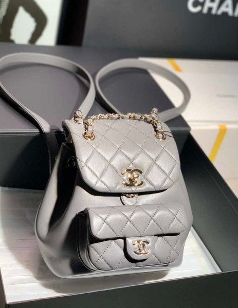 Chanel Backpack Duma Gray Lambskin CC AS2908 Gold - TruVybe Essentials