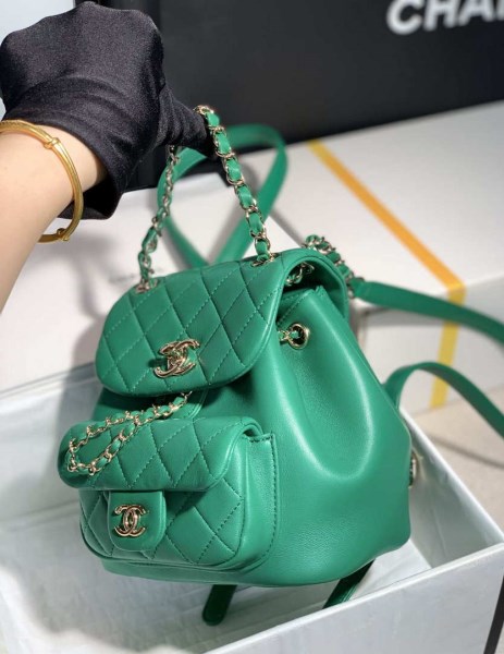 Chanel Backpack Duma Green Lambskin CC AS2908 Gold - TruVybe Essentials