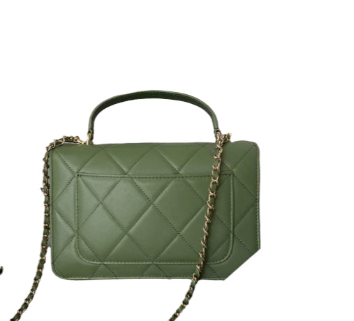 Chanel Small Flap Bag With top Handle Calfskin CC AS2680 Green - TruVybe Essentials