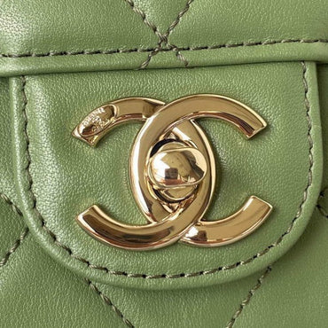 Chanel Small Flap Bag With top Handle Calfskin CC AS2680 Green - TruVybe Essentials