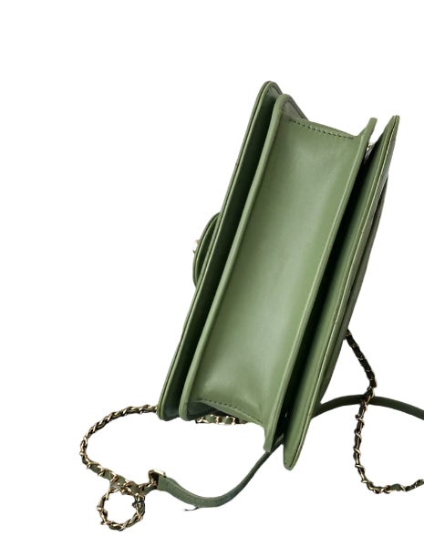 Chanel Small Flap Bag With top Handle Calfskin CC AS2680 Green - TruVybe Essentials