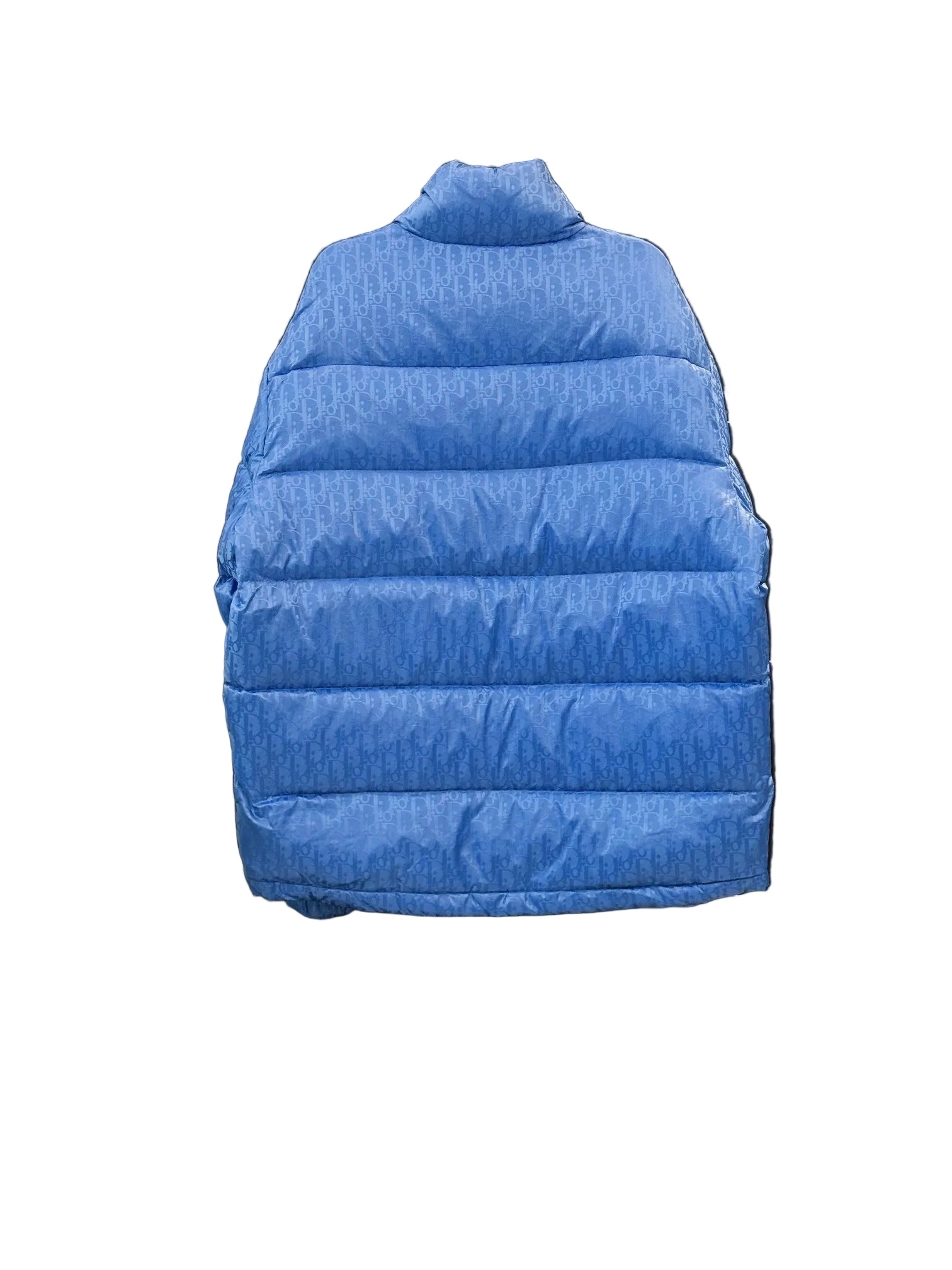 Blue Technical Jacquard Puffer Jacket with All-Over Pattern back
