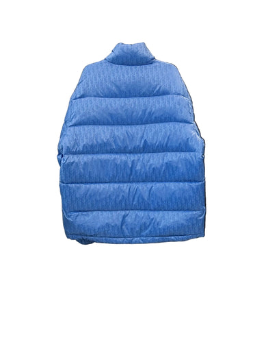 Blue Technical Jacquard Puffer Jacket with All-Over Pattern back