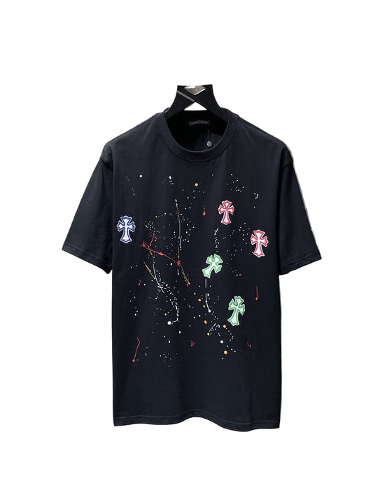 Multi-Color Cross Graphic T-Shirt – Black Streetwear Tee