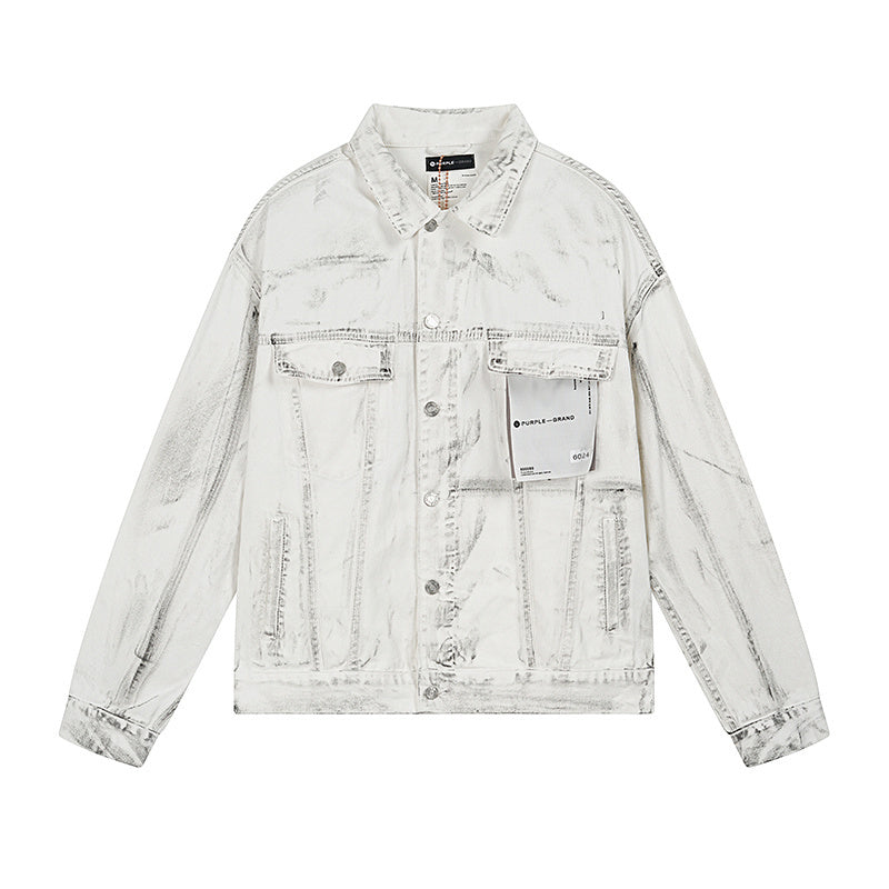 White Iridescent Foil Oversized Denim Jacket – Distressed Street Style